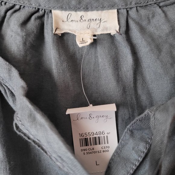 Lou & Grey Drawstring Linen Button Down Romper Overalls Size L - Picture 4 of 14